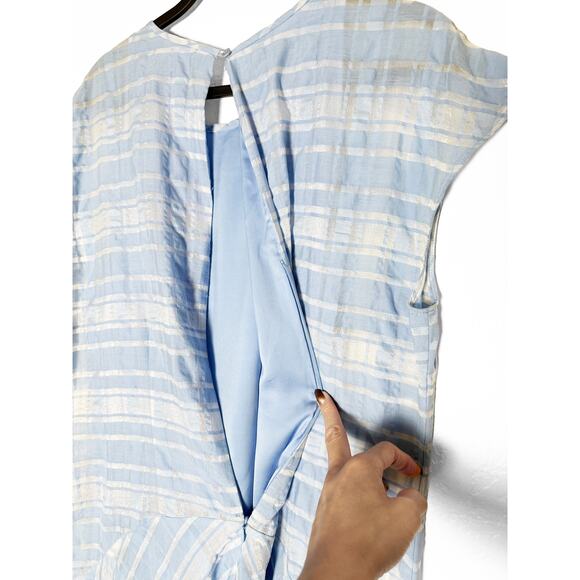 Lewit Womens Sheer Handkerchief Hem Plaid Crew Neck Midi Dress Light Blue Silver - Picture 7 of 12